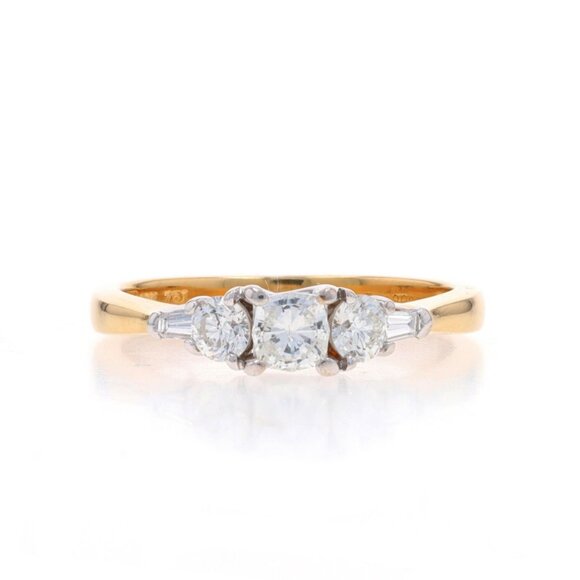 Yellow Gold Diamond Engagement Ring - 18k Specialty Cushion .65ctw Three-Stone